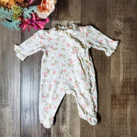 Little Me Newborn Floral Ruffle Footed Sleeper White Pink and Green Floral NWOT - Picture 1 of 16